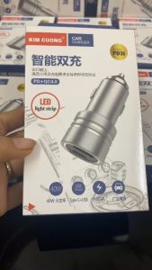 sạc ô tô tẩu ô tô Kim Cương 40W 2 cổng 1 USB 1 Type C hỗ trợ sạc nhanh PD và QC 4.0