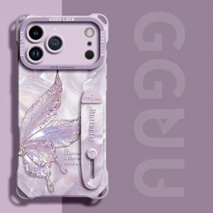 For iPhone 17 Pro Max Case Wrist Strap Support With Lanyard Butterfly Pattern Light Luxury Silicone