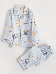 ชุดนอนเด็กชายผ้าฝ้ายแท้แขนยาวฤดูใบไม้ผลิและฤดูใบไม้ร่วง ชุดนอนเด็กชาย ชุดอยู่บ้านผ้าฝ้ายแท้สำหรับเด็กวัยต่างๆ