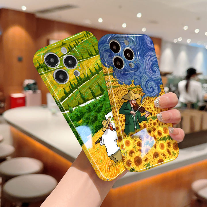 Hontinga All-inclusive Film Casing For infinix Hot 12 Play 11 10 Play Hot 9 Play Note 12 G96 Smart 6 Case Korean film Phone Case Oil Painting Painter Van Gogh Back Casing lens Protector Design Hard Cases Shockproof Shell Full Cover Casing For Girls
