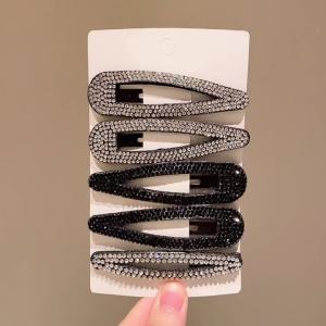 5Pcs Shiny Hollow Teardrop Hair Clips Black Silver Sequin Metal Hair Barrettes Minimalist Premium Hair Accessories for Bangs