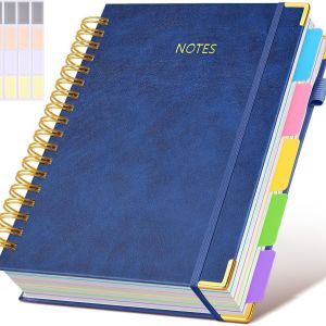 Extra Large Hardcover Spiral Notebook - with Removable Dividers & Tabs 300 Pages Faux Leather CoverFor SchoolOfficePlanner