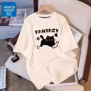 Jeanswest | Áo Thun Nữ Mùa Hè Phong Cách Casua 100% Cotton Dáng Rộng Tay Ngắn