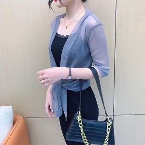 Gege bear🔥🔥🔥 Stylish Jacket Cardigan Half Sleeve Front Lace-up Coat Ladies Thin Sunscreen Short Jacket