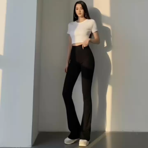 Set bộ áo croptop tay ngắn phối quần dài ống loe KVYBODY S18 chất borip lụa dày mịn co giãn thích hợp vói mọi phong cách