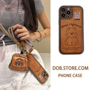 Fall Winter Brown Scottish Terrier Dog Compatible Apple 13Promax Korean Style iPhone 16 Phone Case 15pro Women 14 Meral 12 Crossbody Strap Anti-Fall 78Plus Coin Card Holder XR Lanyard