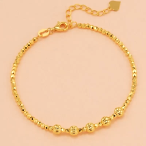 CHOW SANG SANG 周生生 999 24K Solid Gold Essence Faceted Bead Textured Chain Bracelet for Women Size 18cm 93853B Price-by-Weight 3.36g Gold