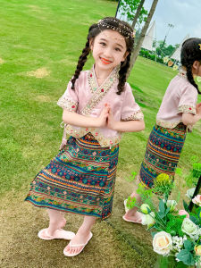 New 2025 Childrens Dai Minority Clothing Water-Spraying Festival Performance Costume for Girls Ethnic Minority Style