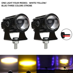 KEVANLY | 1/2pcs LED Lens Spotlight for Motorcycle Auxiliary Headlight Mini Laser Dual Color Fog Light Red /Blue Flashing Driving Light