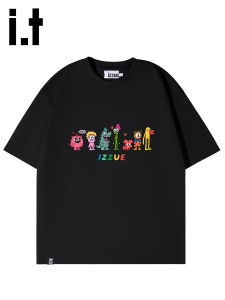 izzue | Black Loose Fit Cartoon Printed Men Tshirt