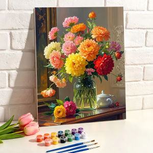 Oil Painting Dahlia Flower Vase DIY Hobby Gift Painting By Numbers Picture on Canvas Wall Art Frameless