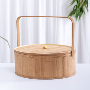 Full Carbonized Bamboo Wicker Handheld Basket Traditional Chinese Mooncake Rice Dumpling Food Packaging Basket Family Storage Organizer