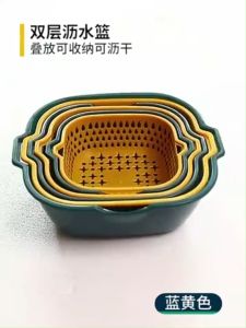 ตะกร้าล้างผลไม้ 2ชั้น 2in1 ตะกร้าล้างผัก อ่างล้างหน้า กะหล่ำปลีสีน้ำเงิน Basin for washing vegetables
