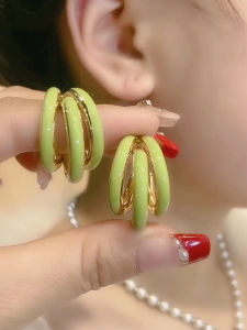 Fashionable Elegant Three-layer Drip Glaze Earrings Womens New Style High-end Sensation Small Audience Design Ear Cuff