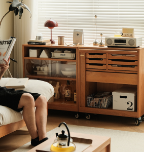 Japanese-Style Solid Wood Sideboard Scandinavian Locker Mobile Tea Cabinet Wine Cabinet Sofa Side Cabinet Bookcase Folder Cabinet