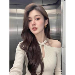 เสื้อชั้นในถักแขนกุดทรงเข้ารูปสำหรับผู้หญิง ดีไซน์เก๋ไก๋ สไตล์เกาหลี แขนยาว ปกโปโล สีพื้น ใส่ไปทำงาน