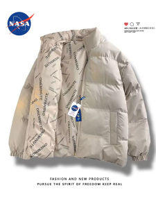 NASA Collaborative Double-Sided Wear Thickened Cotton Jacket Men Winter Couple down Jacket Stand Collar Warm Outerwear Bread Coat