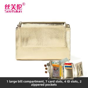 SIFULUN | Trifold Small Real Leather Wallet Multi Card Slots Cash Holder
