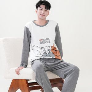 Men Pajamas Spring and Autumn Pure Cotton Long Sleeves Plus Size Male Teenagers Student Dormitory Youth Cartoon Homewear Suit