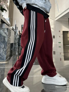 Spring Autumn American Style Side Stripe Color Block Mens Casual Pants Trendy Handsome Loose Fit Sport Straight Leg Trousers