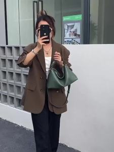 SHUCAI | Womens Genuine Leather Shoulder Crossbody Bags Luxury Designer Brand Soft Cowhide Large Capacity Handbag for Woman Pillow Bag