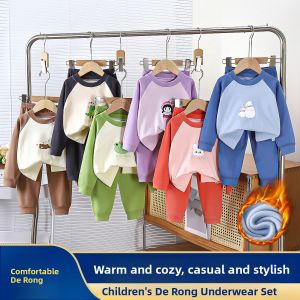 Thickened German Velvet Childrens Warm Underwear Set for Autumn And Winter Plug Shoulder Design Polyester And Spandex Material