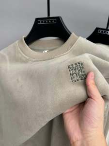 Thickened Double-Sided Velvet Hoodie Mens Fashionable Winter Outerwear round Neck Hand-Felted Warm Top Urban Casual Polyester Fiber