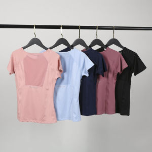 Womens Fitness Clothing Short Sleeve Tight Yoga Top Gym Running Training T-Shirt Breathable Moisture Wicking Quick Dry Sports Tops