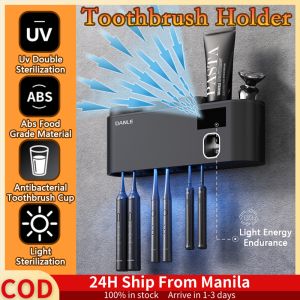 5-In-1 Toothbrush Holder With UV Sterilization Magnetic Tooth Cup Bathroom Toothpaste Squeezer Smart Light Energy USB Charging Wall Mount Holder Paste Toothbrush Bathroom Accessories For Bathroom Bedroom Dormitory Ph