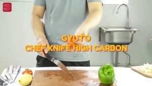 Homu Gyuto Professional Chef Knife High Carbon Stainless Damascus Pattern Wood Handle