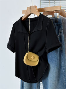 Shoulder Short-Sleeved T-shirt Womens Lapel Plus Size Ladies Plus Size Womens Clothing Minimalist Curved Fishbone Belly Covering Figure Flattering V-neck Tops Summer