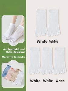 JINGCHI | Womens Five-Finger Cotton Socks Breathable Thin Mesh Anti-Odor Summer Socks Separate Toe Boat Socks Pure Cotton Short Socks