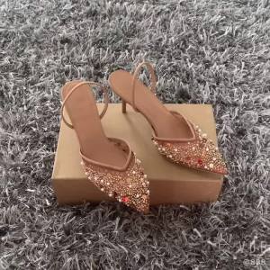 Fashion High Heeled Formal Party Shoes for Lady Luxury Sequin Pearl Stiletto Elengat Mesh Slingbacks Women Modern Sandals