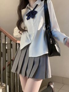 Black A-Line JK Uniform Skirt Short School Uniform Style Pleated High Waist Polyester Blend Fiber Short Skirt for Women