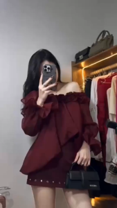 SET ÁO TRỄ VAI CHÂN VÁY CHỮ A TRENDDING VOAN CỨNG SIÊU XINH by Umie.shop