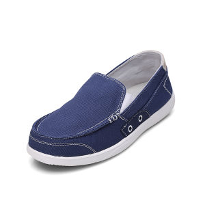 Wide Head Mens Canvas Shoes Soft Bottom Extra Wide Comfortable Lazy Style Casual Loafers Flat Heel round Toe Plain Color