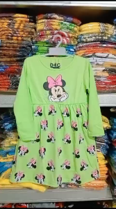 Dress Anak Perempuan D&C Lengan Panjang MN Senyum Hijau / 2 Pony Navy / HK Cream /Tsum Pink Salem Usia 1-6 tahun / Baju Anak Cewek / Daster Anak Cewek