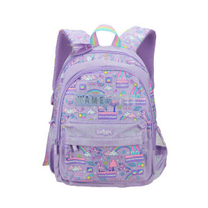 Smiggle trẻ em schoolbag cô gái tím Unicorn Vai Tên Ba lô Kawaii 3-7 năm Túi 14 inch