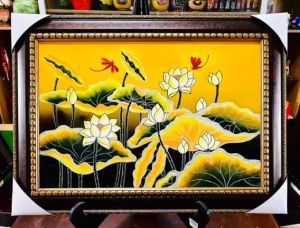 Tranh sơn mài hoa sen cao cấp size 40x60 cm thích hợp trang trí làm quà tặng ý nghĩa