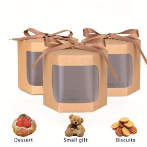5/10pcs Individual Gift Packaging Boxes with Window Cupcake Containers Kraft Paper Cookie Boxes for Easter