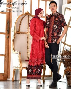 Set Couple Kebaya Tunik Tulle Full bordir Dan Kemeja Batik Pria
