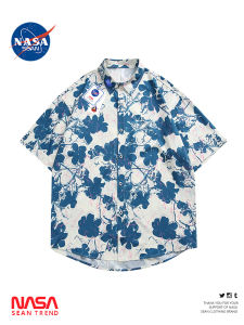 Wassup Panda Japanese Retro Floral Full Print Short Sleeve Mens Summer Hawaiian Beach Shirt Jacket Loose Fit Polyester Fiber