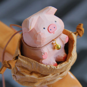 Relaxing Wooden Carving Pig Bell Desk Accessories Cute Stress Relief Gifts for Girlfriend New Home Decor Handmade Craft Gifts