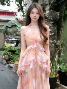 CHANGTONG | V-Neck Irregular Hem Cake Dress Elegant Retro 26 Summer