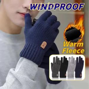 Winter Warm Gloves Wool Knitted Windproof Gloves Touch Screen Thickened Outdoor Sport Cycling Glove Machine Washable Universal