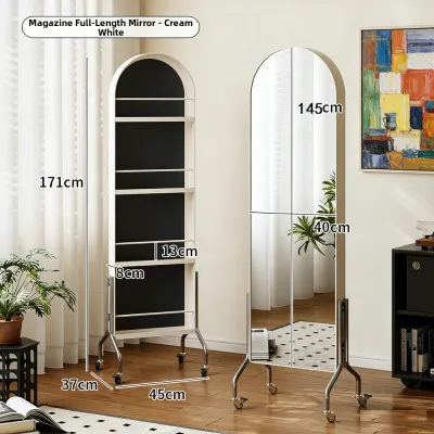 ylsuo | Rotatable Mobile Full-length Mirror with Magazine and Book Storage