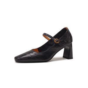 Ultra นุ่ม รองเท้าแมรี่เจนหนังแกะ ผู้หญิง สไตล์ใหม่รองเท้าส้นสูงวินเทจส้นหนาหัวเหลี่ยม ทันสมัย รองเท้าเดี่ยว