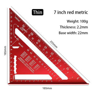 7Inch Triangle Ruler Measurement Tool Aluminium Alloy Carpenter Tools Inch Metric Angle Ruler Speed Square Woodworking Tools
