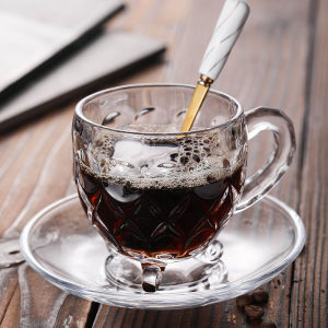 Household Minimalist Coffee Cup with Handle and Spoon Transparent Glass Small Exquisite Scented Tea Cup Office Set Northern European Style