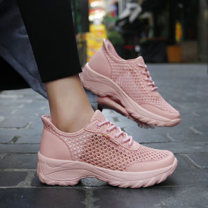 Womens Breathable Thin Mesh Sports Shoes Comfortable Soft Bottom Thick Heel Summer New Style Casual Fashion Sneakers
